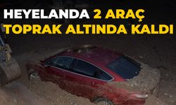 Heyelanda 2 Araç Toprak Altında Kaldı