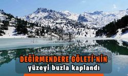 Değirmendere göletinin yüzeyi buzla kaplandı