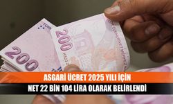 Asgari ücret 2025 yılı için net 22 bin 104 lira olarak belirlendi