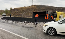 Çorum-Yozgat kara yolunda tır devrildi!