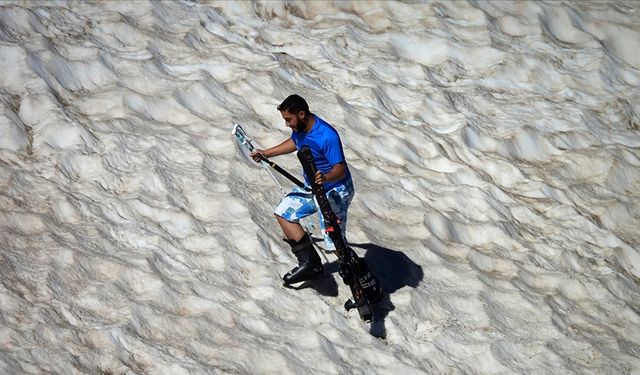 Ergan Dağı'nda ağustosta şort ve tişörtüyle kayak yaptı
