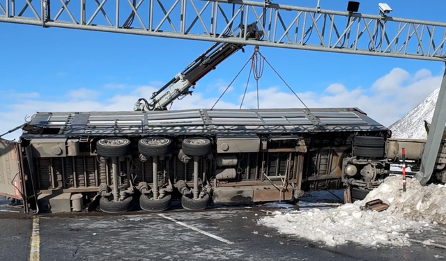 Bitlis'te büyükbaş hayvan yüklü iki tır devrildi