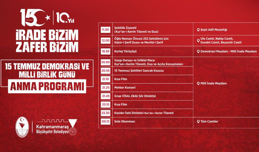 Kahramanmaraş'ta 15 Temmuz'un 10. Yılına Özel Anma Programı! İşte Saat Saat Etkinlikler