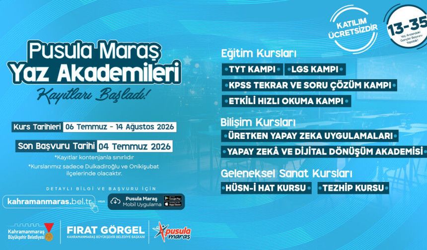 Kahramanmaraş'ta Pusula Maraş Yaz Akademileri’ne Kayıtlar Başladı