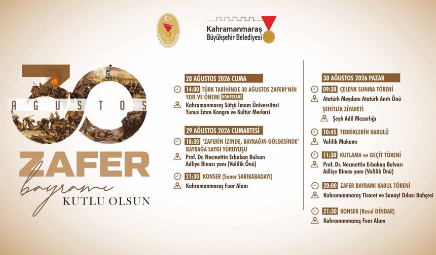 Kahramanmaraş’ta 30 Ağustos Coşkusu Başlıyor: Zafer Bayramı Programı Belli Oldu!