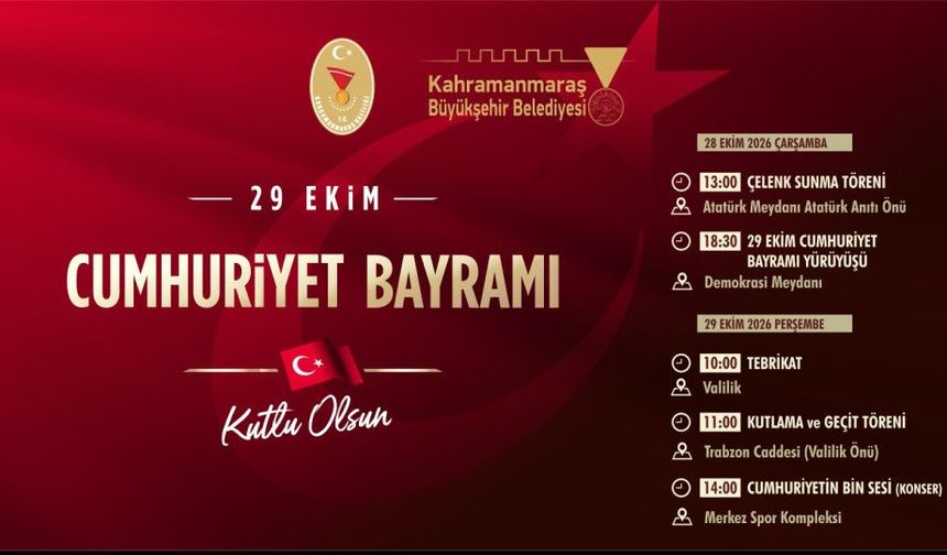 Kahramanmaraş’ta 29 Ekim Cumhuriyet Bayramı Kutlama Programı Belli Oldu