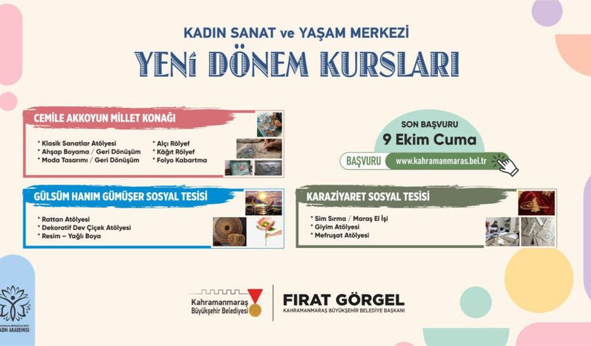Kahramanmaraş’ta Kadın Sanat ve Yaşam Merkezi Atölyeleri Başlıyor!