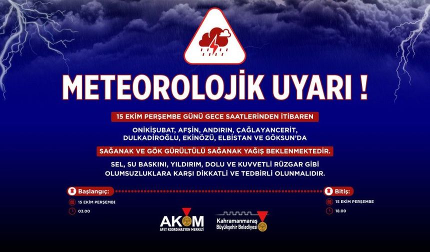 Kahramanmaraş AKOM’dan 8 İlçe İçin Meteorolojik Uyarı!